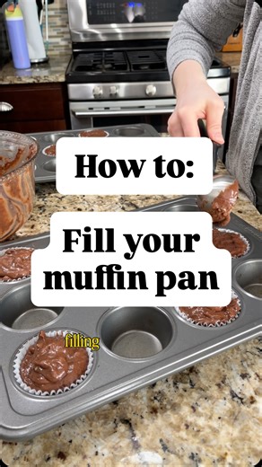 One question I get asked a LOT is how to fill the muffin pan when making bakery style muffins at home, so let’s break it down! 👇 1. Make sure to only fill every other hole in your muffin pan. This gives the muffins room to make that nice round dome shape without running into their neighbors! 2. Fill your muffin liners with a heaping 1/4 cup of batter! I know that sounds crazy, but trust me, this is where the magic happens! 3. Take a smaller cookie scoop (I like to use a 2 Tbsp scoop) and put ev