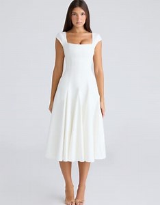 House of CB Raisa white square neck twill midi dress in white | ASOS