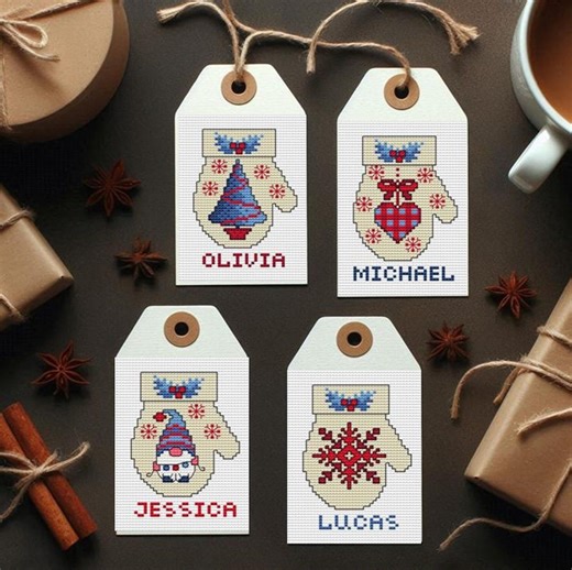 Christmas Tag Cross Stitch Pattern With Alphabet Chart for Small Personalized Ornament With Name - Etsy