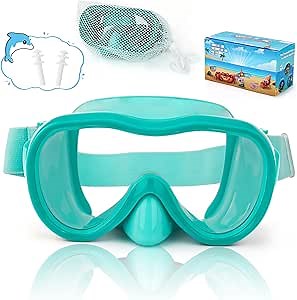 Kids Swim Goggles, Snorkel Mask Diving Mask Swimming Goggles with Nose Cover and Elastic Straps Cover & Mesh Bag & Ear Plugs