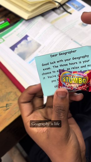Good Luck for Your Geography Exam! Personalized Note and Treat from Ms. Mdabe