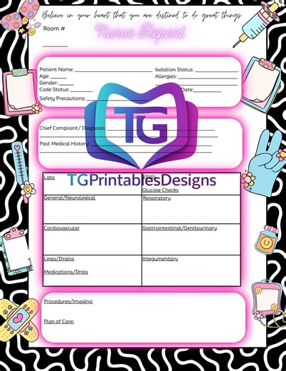 Nursing Report Sheet | Printable Pink Nurse Brain Sheet (digital Download) - Etsy