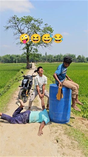 Two friends had fun on the village street.5804#automobile