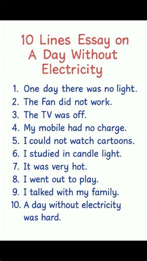 10 Lines Essay on A Day Without Electricity | Kids Essay Writing