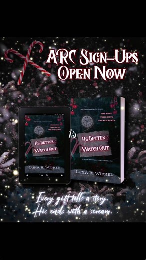 Karina Alvarez on Instagram: "🎄✨️ ARC SIGNUPS ✨️🎄 HE BETTER WATCH OUT by: @luna.k.wicked 🚨 Deadline to signup: Thanksgiving Day ⭐️ Blurb: This Christmas, the Toy Maker meets his masterpiece. Jollytown sparkles each December, at the center of it all stands Devon Porter— the Toy Maker who turned Christmas into an empire. But the cheer that made him rich was stolen…from a man named Neno, and from a love he tried to bury. When Devon returns home for another perfect season, th