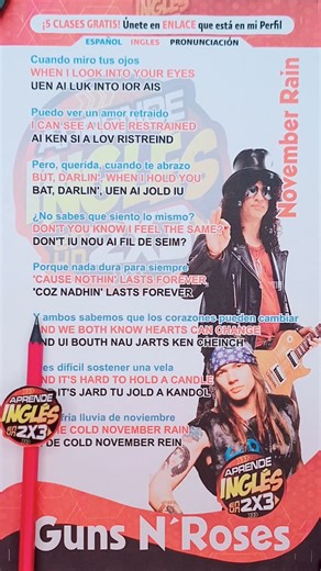 Aprende a cantar November Rain de Guns N' Roses. #novemberrain #gunsnroses #novemberraingunsnroses #aprendeinglesconmusica #ingles #pronunciacion | Ingles en un 2x3 y más