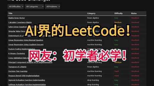 这可能是99%的人都不知道的AI界的LeetCode！许多网友夸它是“初学者！必学课程从基础数学操作到高级机器学习算法都囊括其中。-深度学习/代码/项目实战