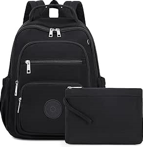 Mini Backpack for Women, 2pcs Small Backpack for Ladies Bookbag Purse for Women with Handy Wallet and Luggage Strap, Black