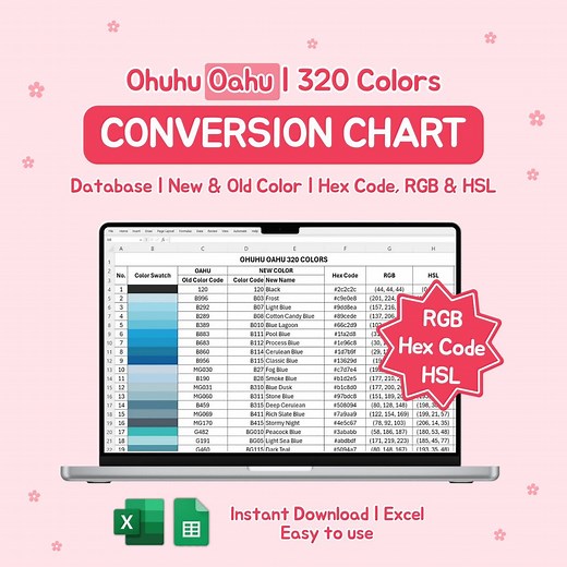 Ohuhu OAHU Conversion Chart| 320 Colors| Old New Code| Hex Code | RGB (excel File) - Etsy