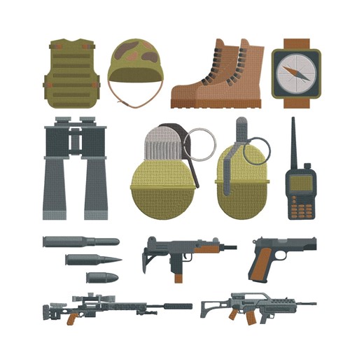 Military Gear Army Embroidery Design, Army Equipment Machine Embroidery File, 12 Design, 9 Size, Instant Download - Etsy