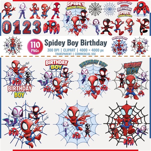 Spidey Boy Birthday PNG Clipart Bundle Birthday Party Graphics - Etsy