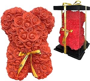 Genuine Red 10” Rose Bear - Rose Teddy Bear with Assembled Gift Box, Greeting Card Flower Teddy Bear Gifts for Valentines Day, Mothers Day, Anniversary, Bridal Shower
