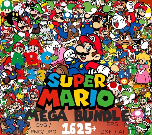 Mario Clipart Bundle   Alphabet, Mario PNG, Mario Svg Cut Files for Cricut / Silhouette, Png, Dxf, Instant Download - Etsy