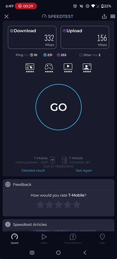 T-Mobile home Internet speed test