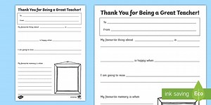 Thank You and Memories Teacher Gift Worksheet