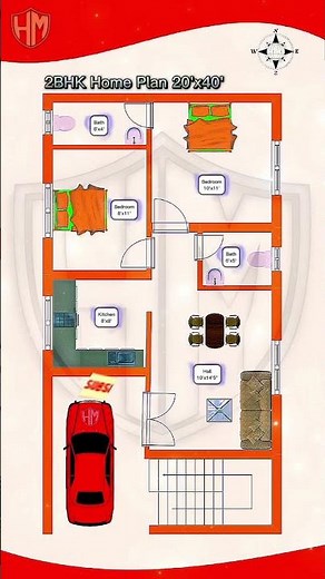 20'x40' house plan | 2BHK 800 square feet house plan