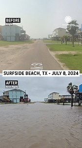 Before-and-after images show the power of Beryl in Texas. Flooding in Surfside Beach and a home destroyed by a tornado in Hurricane Beryl's outer bands in Galveston. | AccuWeather