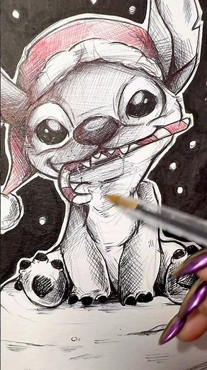 I draw a ✨CHARACTER✨ with ONLY one PEN 🔥🖊️😱 #drawing #disney #stitch
