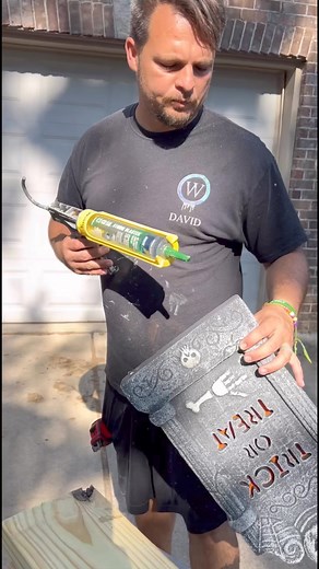 3.3M views · 36K reactions | Spooky season is upon us!!! Flashback to our last years trick!! Are you ready to decorate?! I love this tombstone hack!!! #Halloween #happyhalloween #hack #trick #decor #decorations #fall #october #dyi #tombstone #momsoffb | Brittany Blackerby Waldrop | Facebook