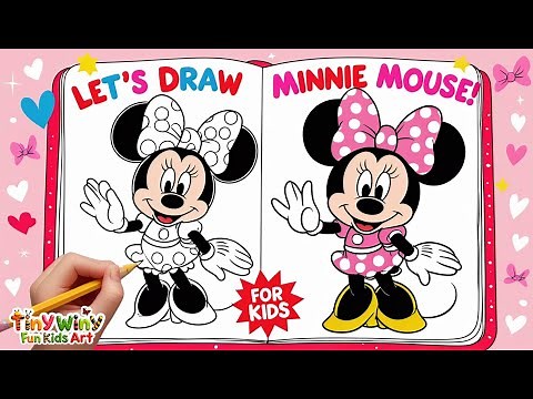How to Draw Minnie Mouse 🎀 | Easy Step-by-Step Minnie Drawing for Kids! | TinyWiny Fun Kids Art