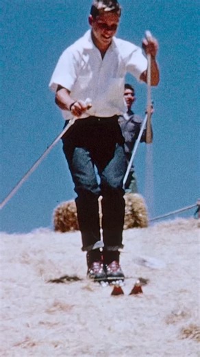 Desperate for some summer skiing? Try this setup of burlap and straw from 1961’s “Many Moods of Skiing” 👍 | Warren Miller Entertainment