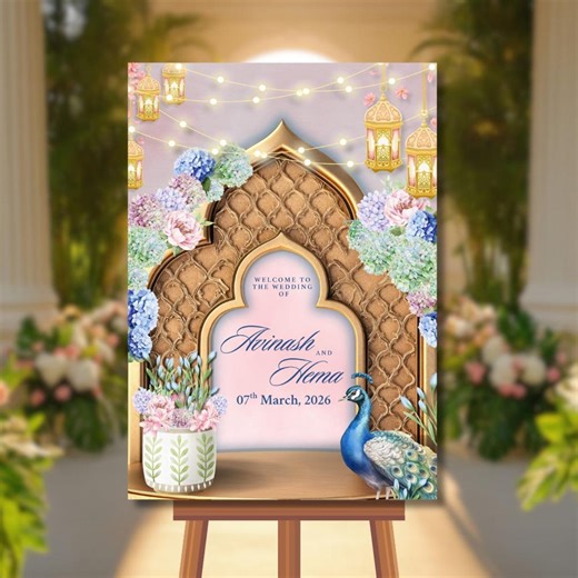 Indian Wedding Welcome Sign, Peacock Mandap Arch Poster, Editable Canva Template (digital Download) - Etsy