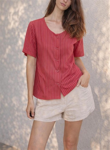 Vintage Red and White Striped Blouse, Groovy Buttons, Retro 70s Top - Etsy UK