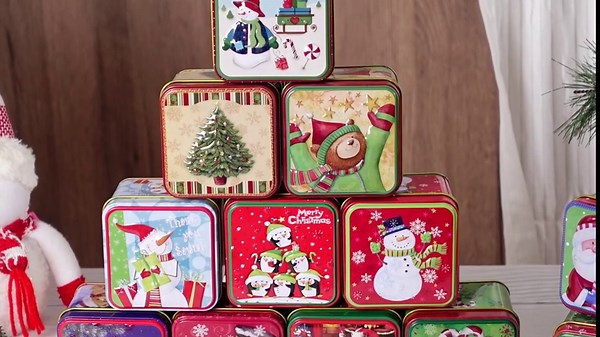 Domensi 24 Pcs Christmas Cookie Tins with Lids Square Candy Metal Cookie Tins Empty Retro Xmas Metal Gift Box Large Capacity Xmas Tin Containers for Holiday Storing Cookies Candies Treat (square)