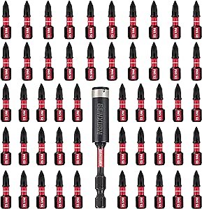 Impact Tough #1 Phillips 1 in. Insert Driver Bits,50Pack PH1 Screwdriver Bits Set with 1Pcs Impact Bit Holder,Bulk