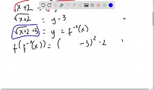 SOLVED:The function f is one-to-one. Find its inverse, and check your answer. State the domain and range of both f and f^-1 f(x)=(x-3)^2-2, x ≥3