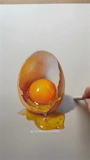 87K views · 8.5K reactions | Colored pencil drawing by artist Wang Yaohui (Douyin) — a stunning hyperrealistic rendering of a cracked egg with lifelike reflections and texture. The artist’s precise layering and control of light bring incredible realism to this everyday subject. Artist: Wang Yaohui (Douyin) #coloredpencildrawing #realisticart #hyperrealism #fineart #artprocess #stilllifeart | Color Pencil Masters | Facebook