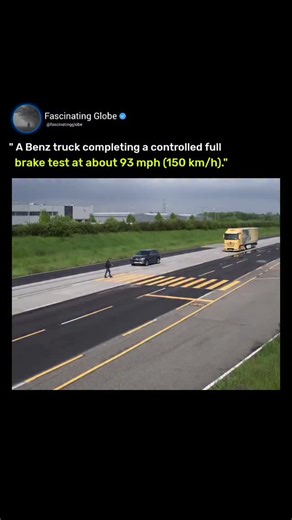 Fascinating Globe on Instagram: "A Mercedes-Benz truck performing a controlled stop from 93 mph (150 km/h) showcases advanced safety tech, likely Active Brake Assist (ABA) and Electronic Stability Control (ESC), allowing it to stop rapidly and straight without losing control, demonstrating real-world application of features like automatic emergency braking and sophisticated braking systems designed for heavy vehicles. . . . Source : BUSEVIcom"