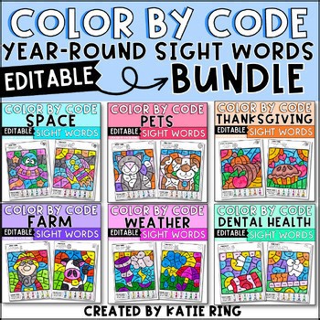 Color by Sight Word Color by Code Activities Kindergarten Pages Coloring Sheets