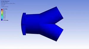 Static Structural analysis of a bifurcation of a hydropower project done by a mechanical engineer in Finite Element Analysis (FEA) software showing equivalent or von-mises stress across the structure.