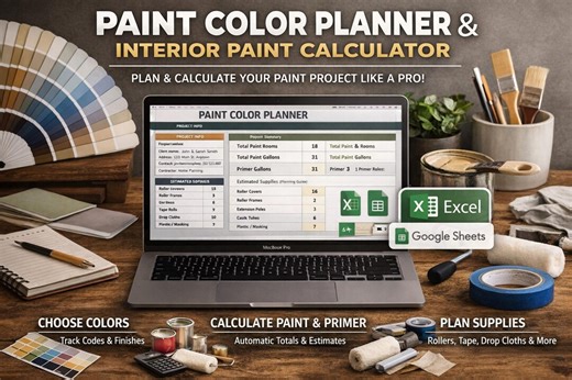 Paint Color Planner | Interior Design Spreadsheet for Excel & Google Sheets - Etsy