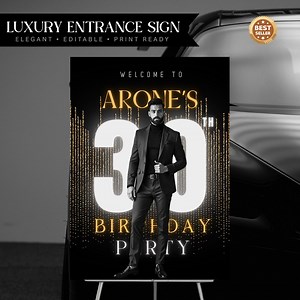 Editable Birthday Welcome Sign With Photo | Luxury Black & Gold Birthday Poster | Any Age Milestone Party Decor | Canva Template - P0104 - Etsy