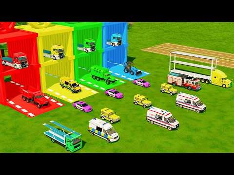 TRANSPORTING ALL POLICE CARS, AMBULANCE, FIRE ENGINE TO GARAGE | FS22