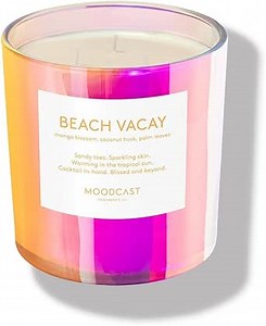 Moodcast Beach Vacay 3 Wick Scented Candle - Large Aesthetic Candle for Home, Mango Blossom, Coconut & Palm Leaf, Clean Coco Wax Blend, Vegan, Paraben Free, 100-Hour Long Lasting Burn - 24oz