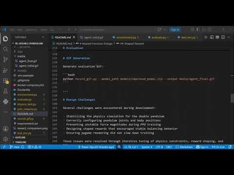 Double Pendulum simulation by RL using pymunk and pygame