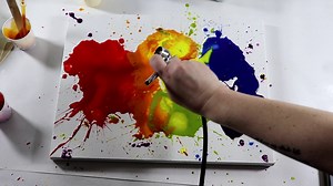 Airbrush Splattered Painting with Stenciled Elephant! Acrylic Pouring Technique