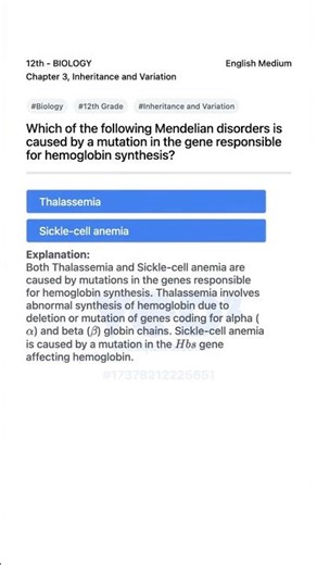 12th Biology Inheritance and Variation Mendelian Disorders