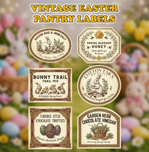 Vintage Easter Pantry Labels Printable, Cottage Style Kitchen Jar Labels Set, Easter Pantry Stickers, Small & Large Label, Instant Download - Etsy