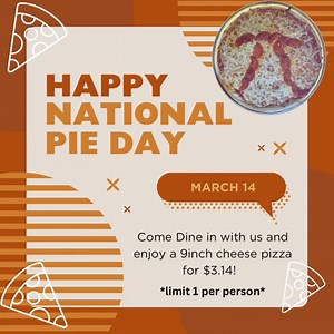 🍕Happy Pi Day🍕 Come Dine in with us and enjoy a 9inch cheese pizza for $3.14!🍕 | Nick's Pizza & Pub