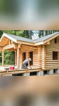 Building Wooden Log Cabin in Forest🌲😱 Off grid Log Cabin #diy #logcabin #survival #build #cabinlife