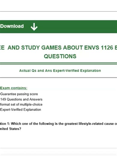 FREE AND STUDY GAMES ABOUT ENVS 1126 EXAM QUESTIONS Actual Qs and Ans Expert-Verified Explanation https://www.learnexams.com/study-content/free-and-study-games-about-envs-1126-exam-questio-48971
