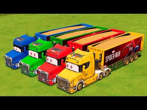 Transporting Colorful Rainbow Marvel Trailer Trucks - Farming Simulator 22 #22