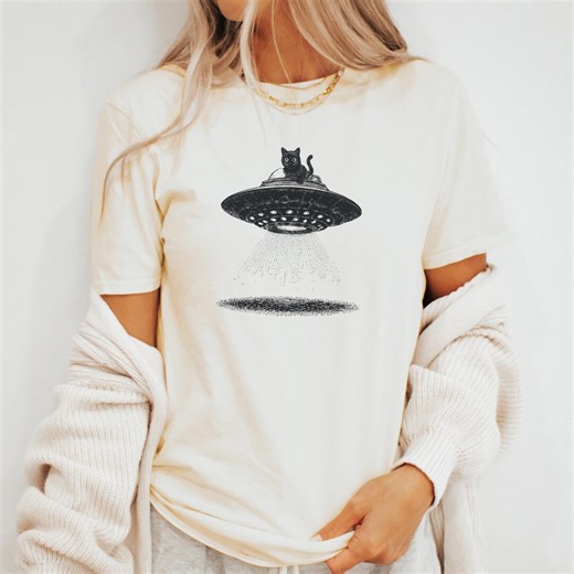 Black Cat Ufo Shirt, Alien Cat T Shirt - Etsy