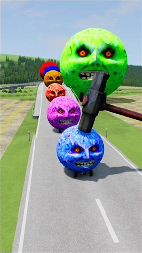 Big & Small Moon Colourful Cars vs Giant Hammer | BeamNG.drive #shortsfeed