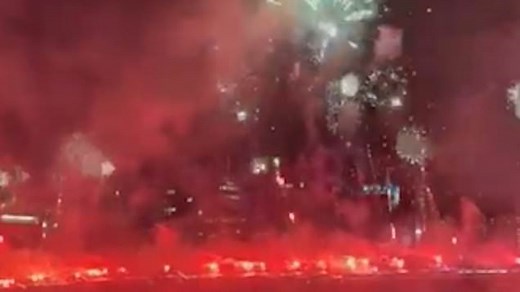 Mass of fireworks let off from London's Millennium Bridge
