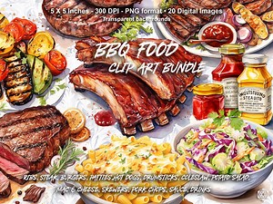 BBQ Clipart, Barbecue Watercolour Clip Art, Watercolor Food Images, American Png, Downloadable Digital Clipart for Commercial Use - Etsy
